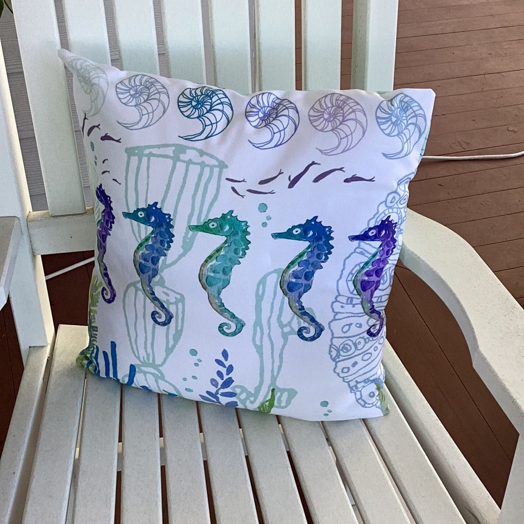 Seahorses and Aqua Marine, Pillow