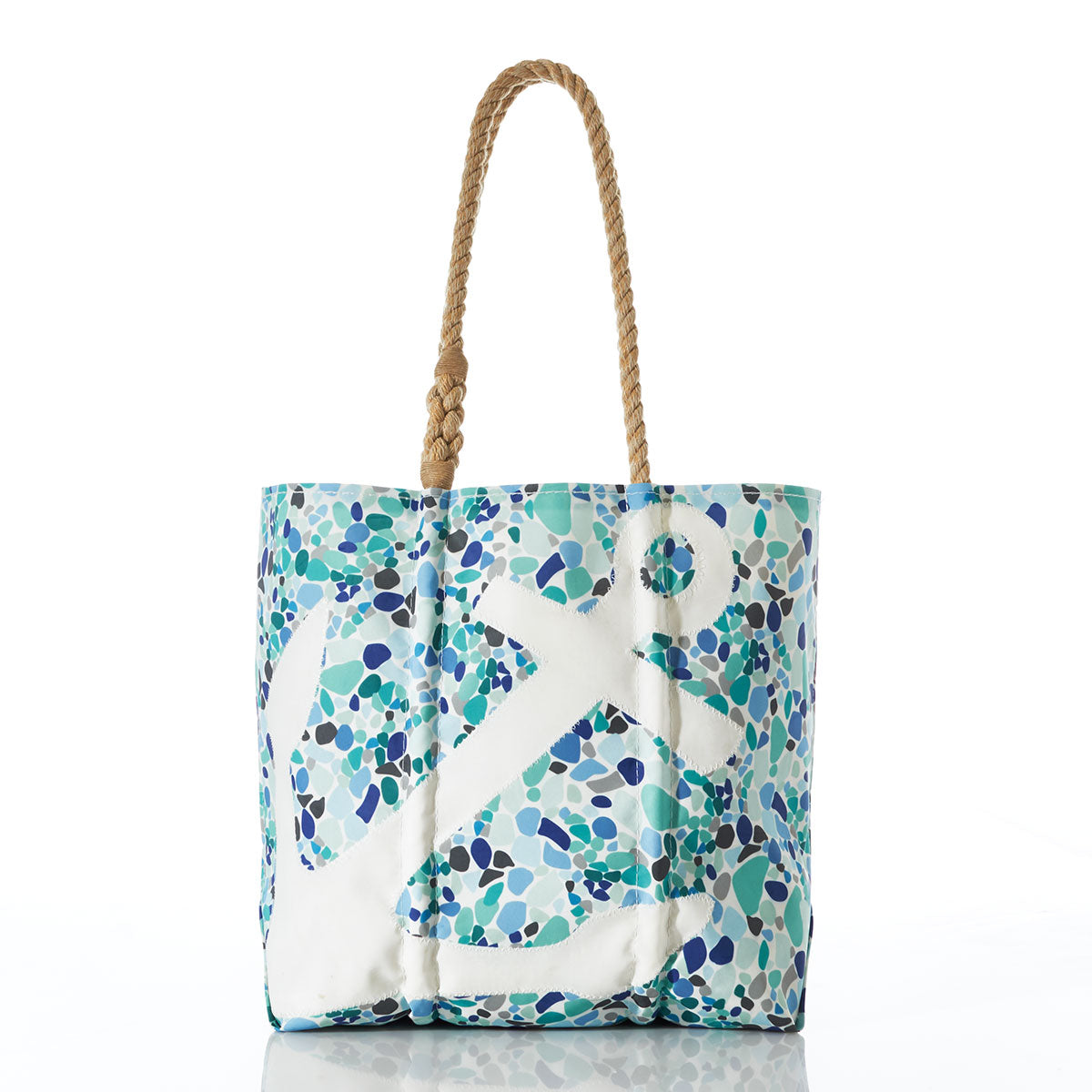 Sea Bags White Anchor on Sea Glass Print Medium Tote