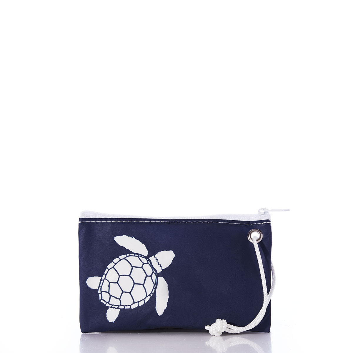 Sea Bags Small White Sea Turtle on Navy Wristlet