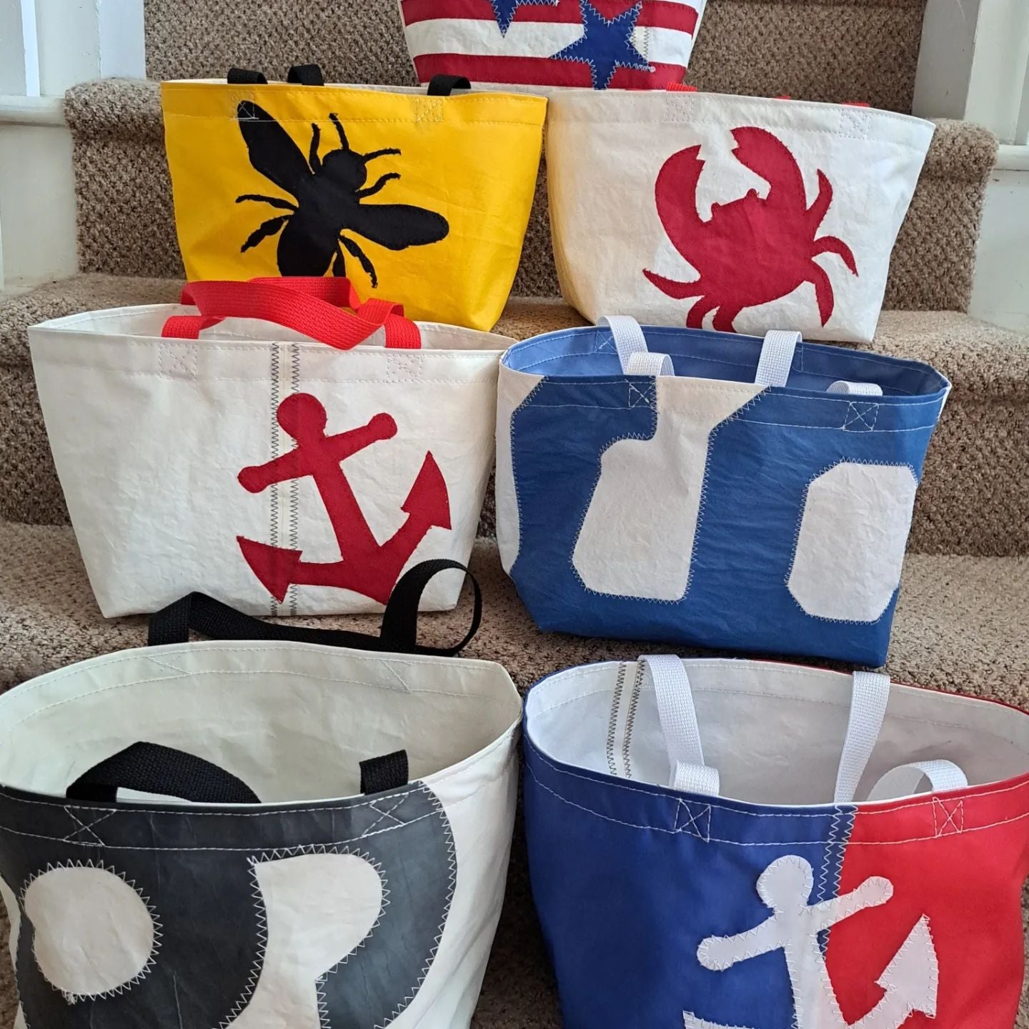 Recycled Sail Handbag, Sailcloth Tote, Red Star