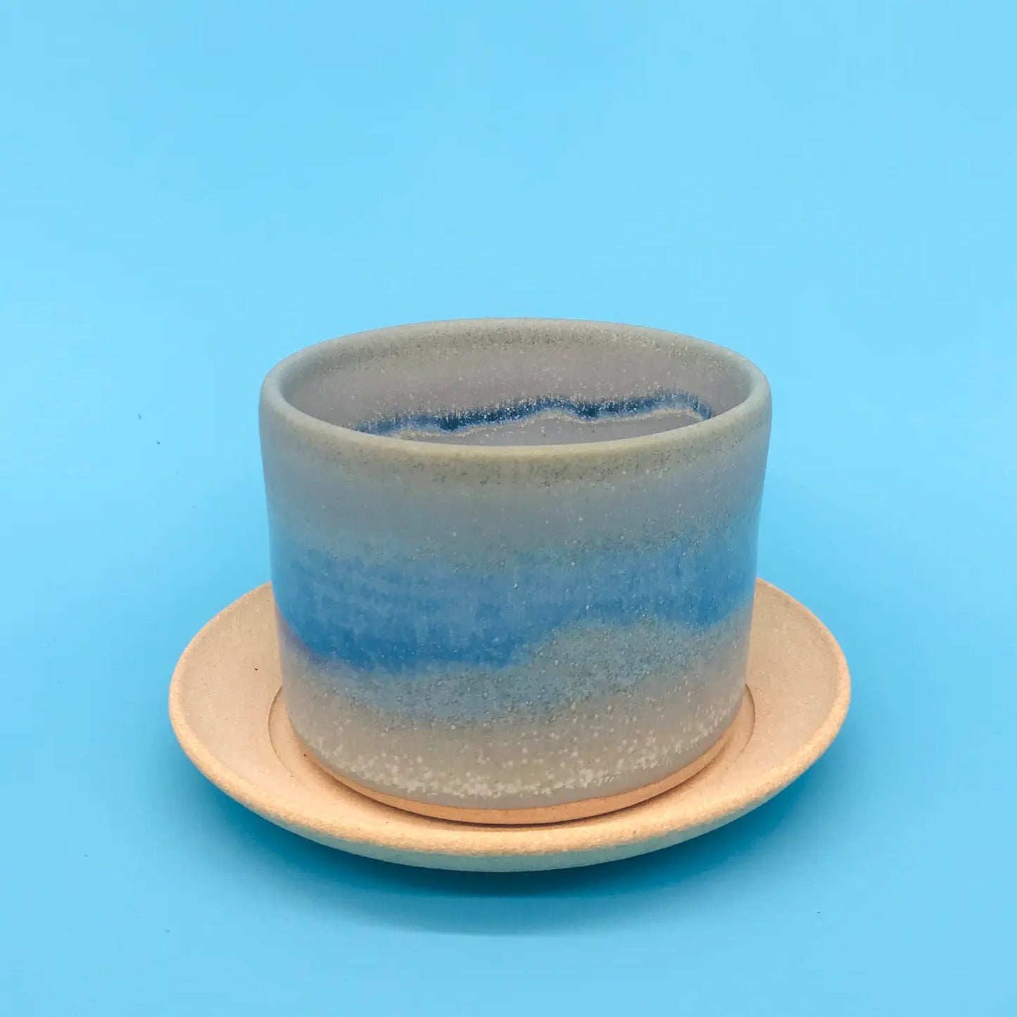 Hazel Stoneware Clay Pot Monet Blue Pot & Saucer