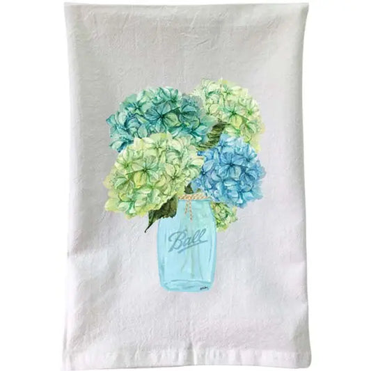 Hydrangeas Ball Jar Flour Sack Towel