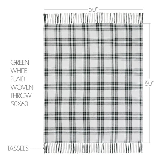 Harper Plaid Green White woven throw