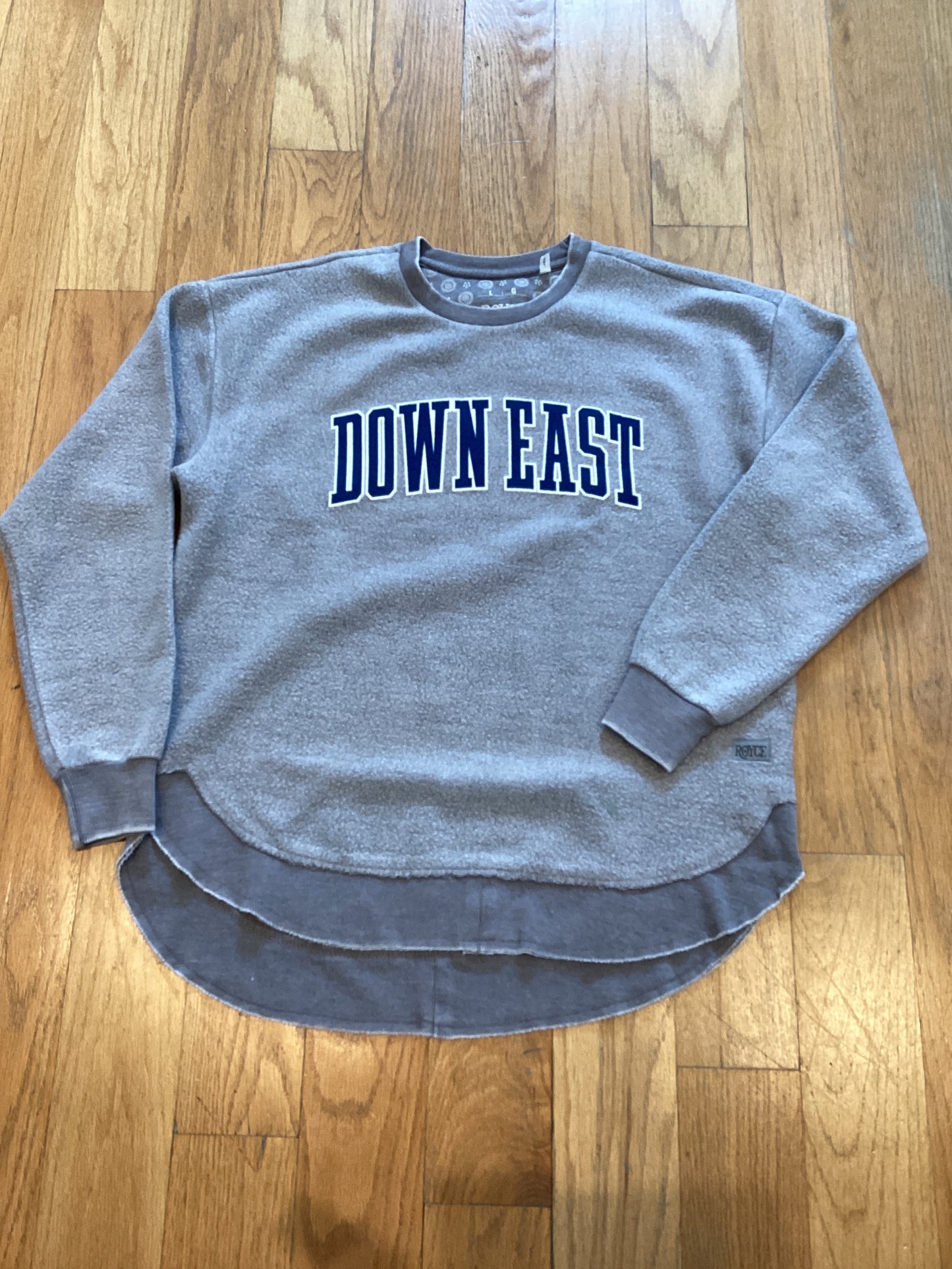 Grey Fleece LS Down East with Navy Ltr