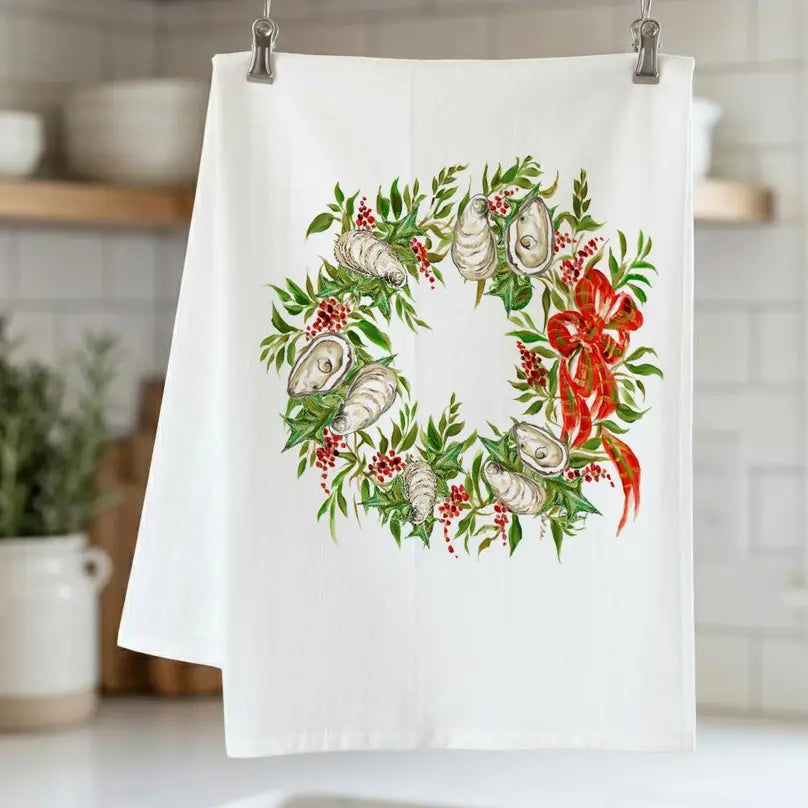 Oyster Christmas Wreath Kitchen Towel