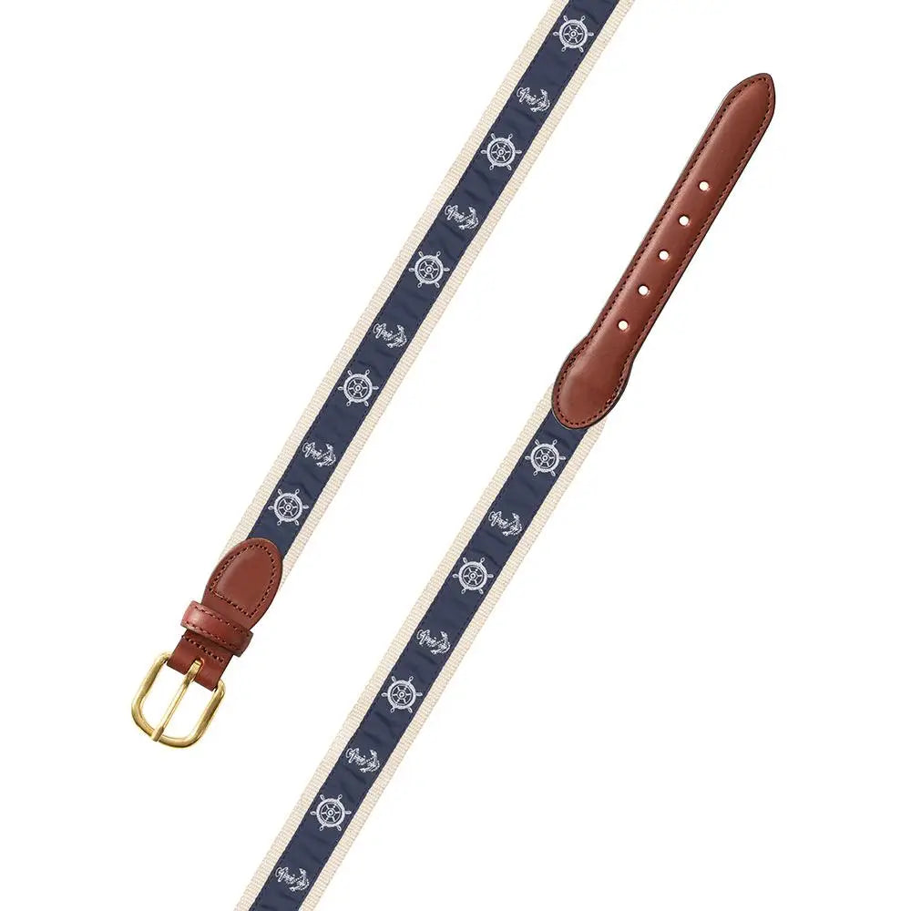 Anchor Motif Leather Tab Belt, 38"