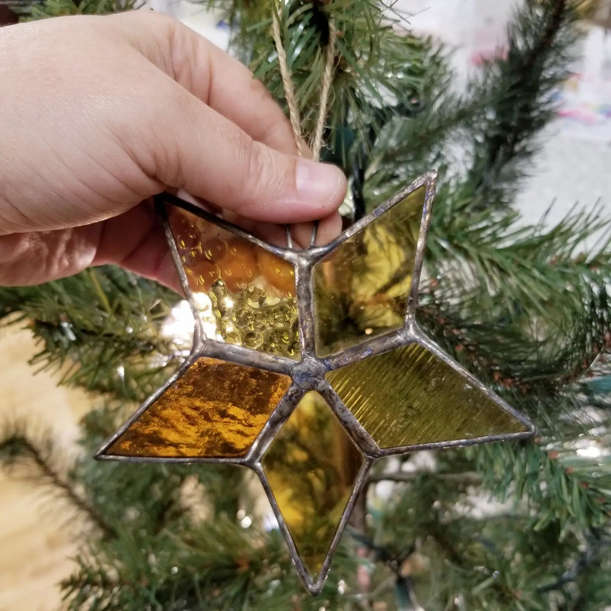 Stained Glass 5-Star Ornament Red/Orange