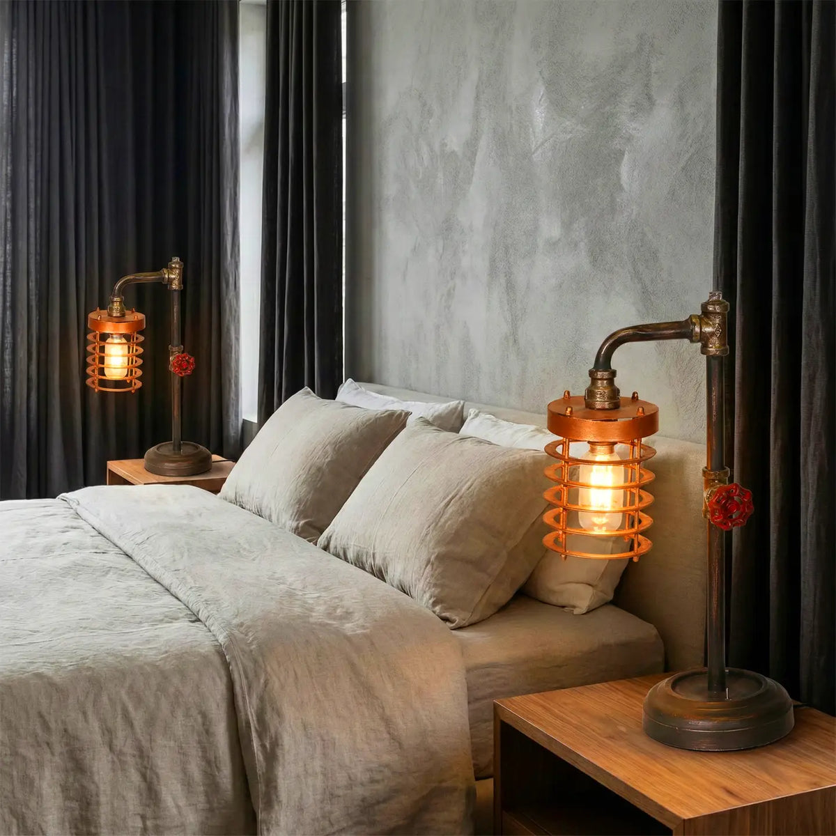 Table Lamp - Bronze Metal Pipe with Caged Shade, 18 in.