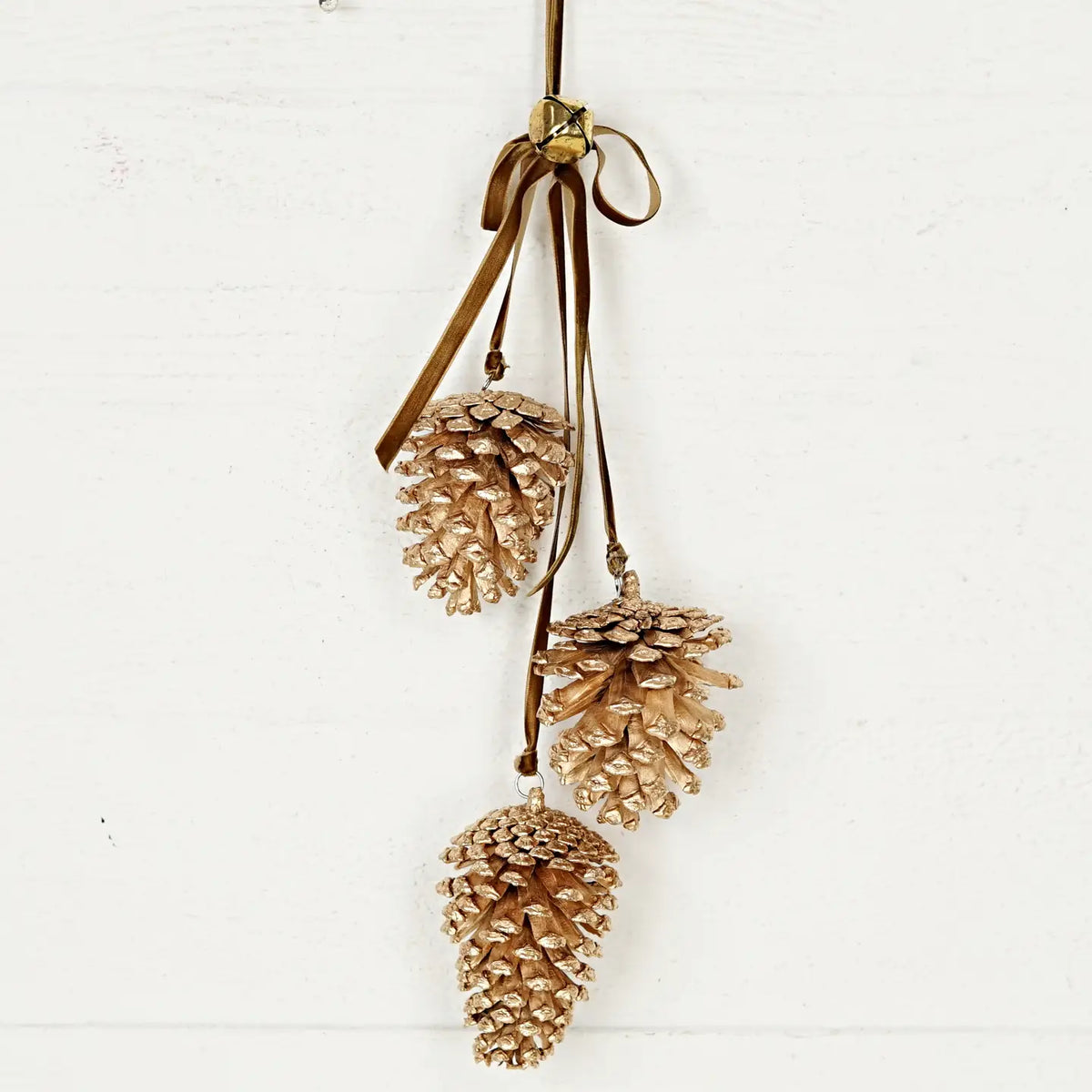 18" Long Gold Jumbo Pinecone Trio Cluster w/Gold Bell