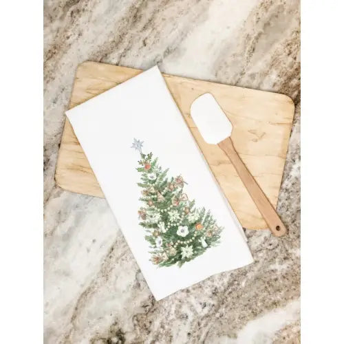Magnolia Christmas Tree Watercolor tea towel
