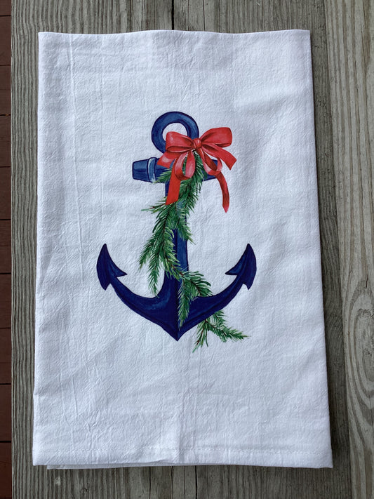 Christmas Blue & White Anchor Flour Sack