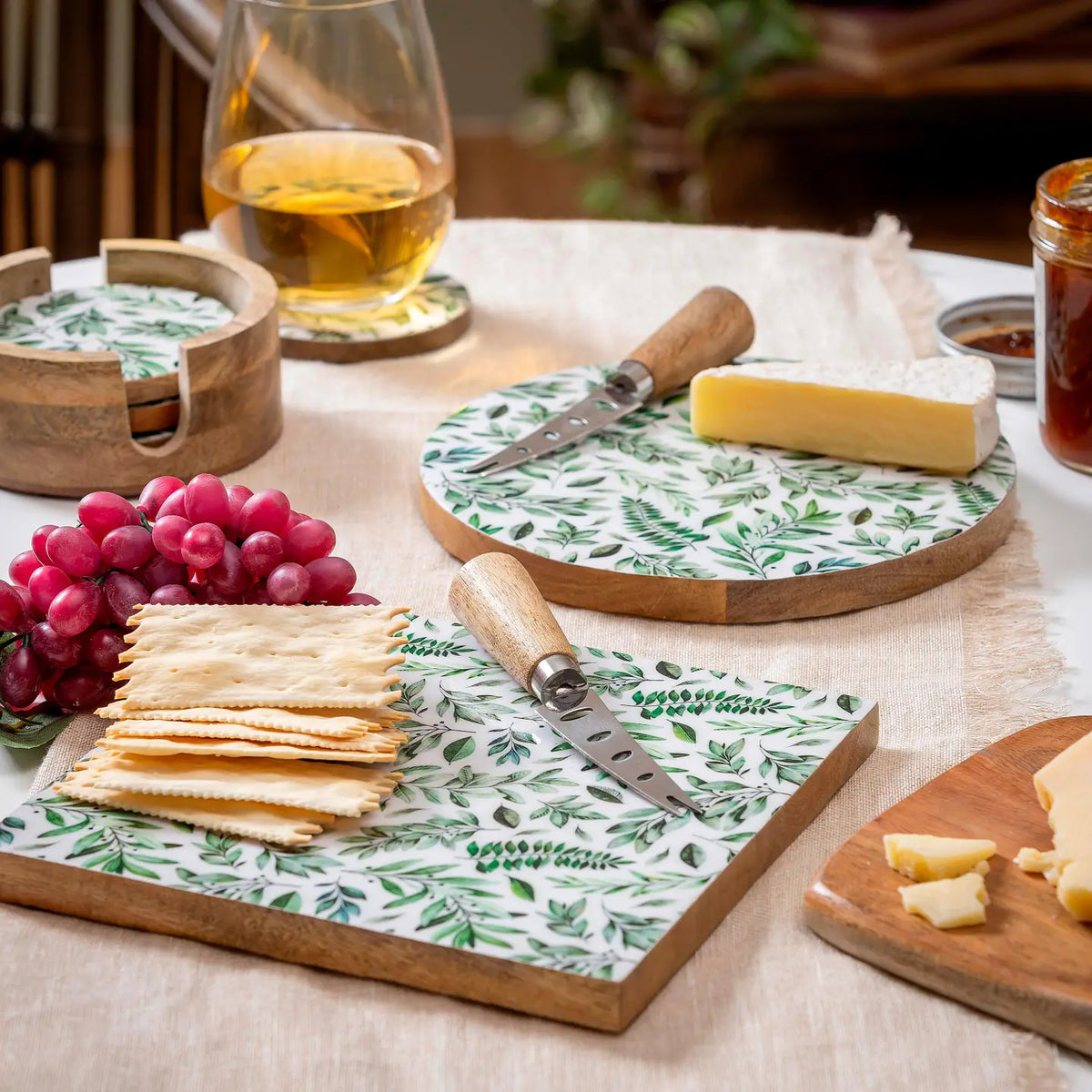 Olive Oasis Wood Cheese Boards with Knife