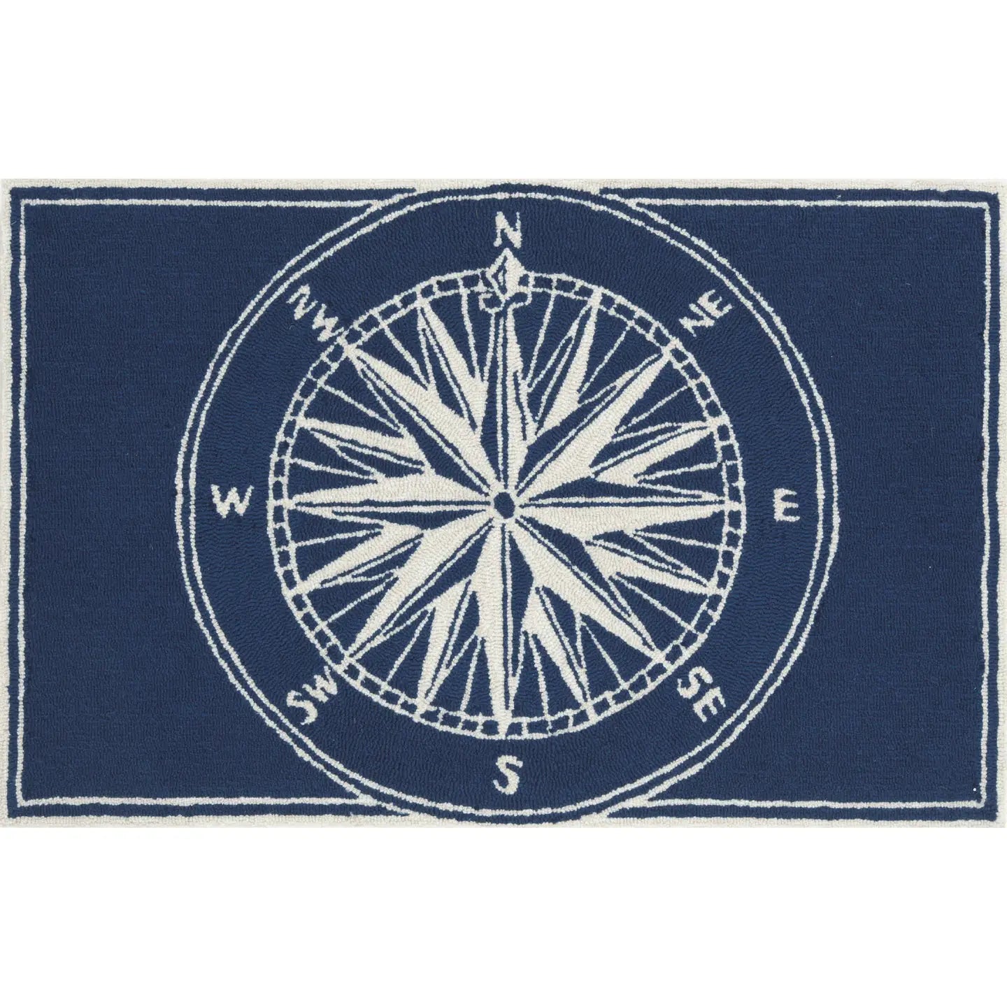 Front porch Compass Indoor/Outdoor Rug, Navy 1'8"x2'6"