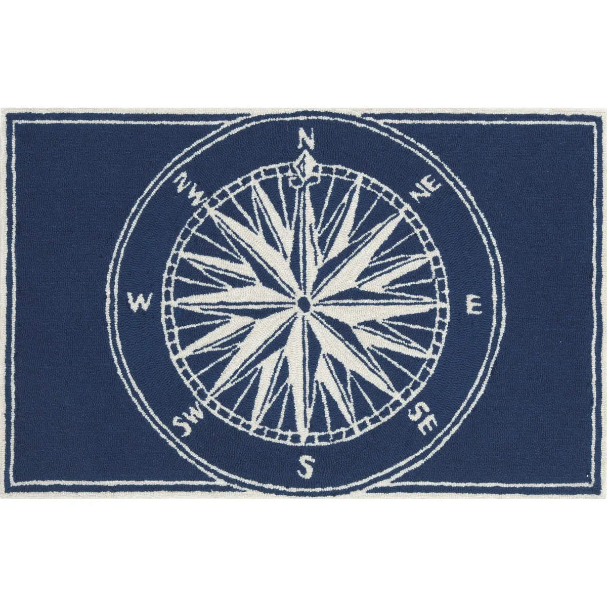 Front Porch Compass Indoor/Outdoor Rug, Navy, 2' x 3"