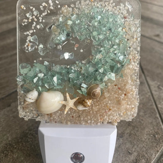 Coastal Night Light-Aqua Glass wave