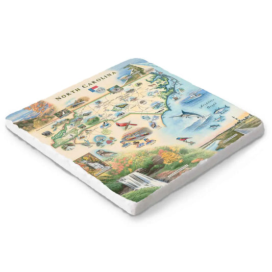 NC State Map Ceramic Coaster
