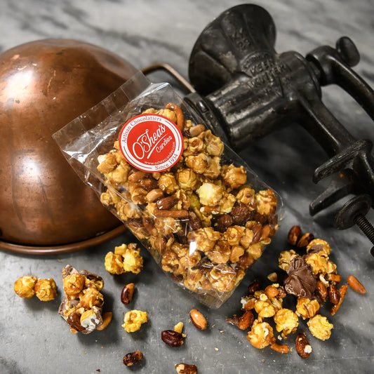 Homemade Caramel Corn with Almonds, Pretzels and Peanuts