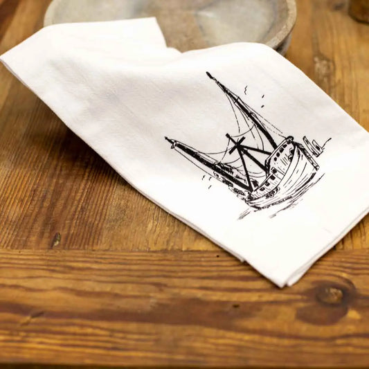Shrimp Boat Flour Sack Hand Towel White/Black 20 x 28
