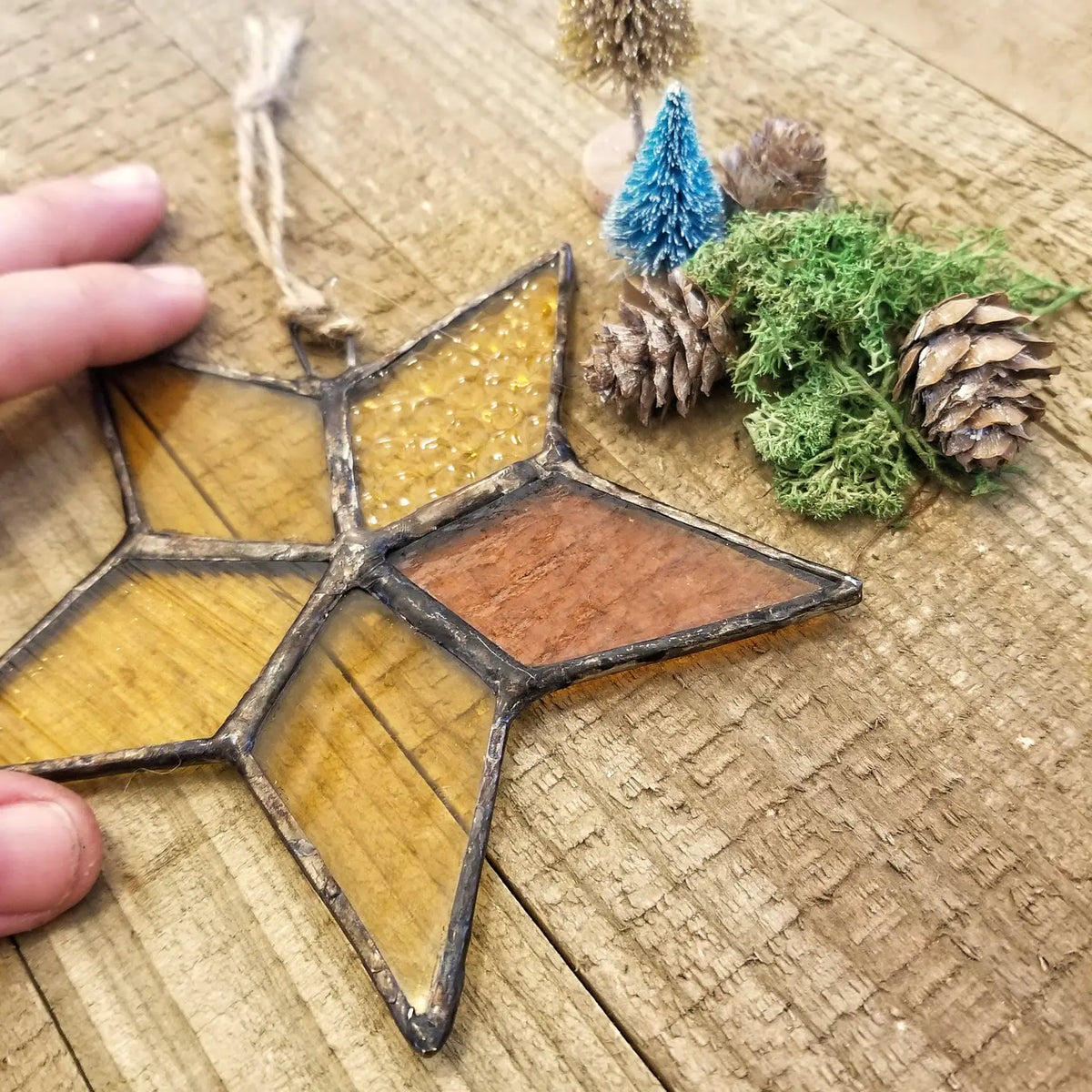 Stained Glass 5-Star Ornament Red/Orange