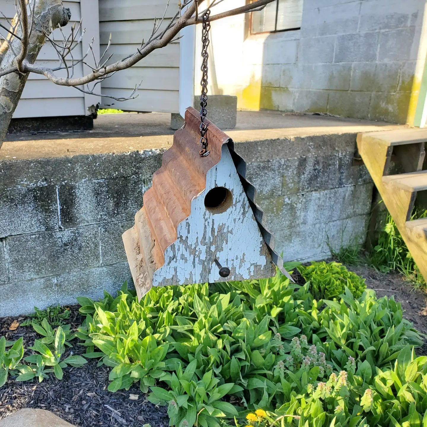 Barnwood & Metal Triangle Wren House