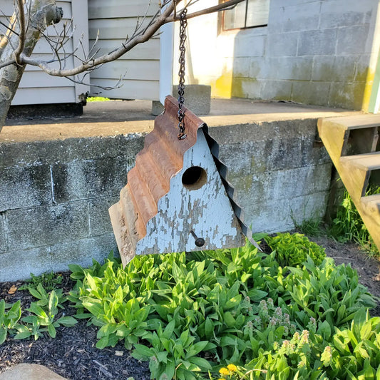Barnwood & Metal Triangle Wren House