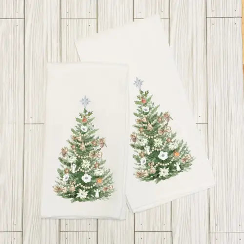 Magnolia Christmas Tree Watercolor tea towel