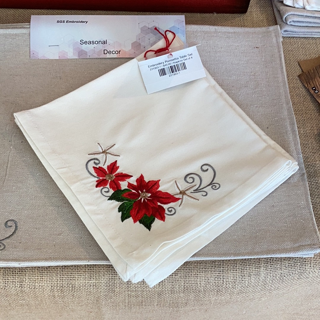 Embroidery Poinsettia Table Set