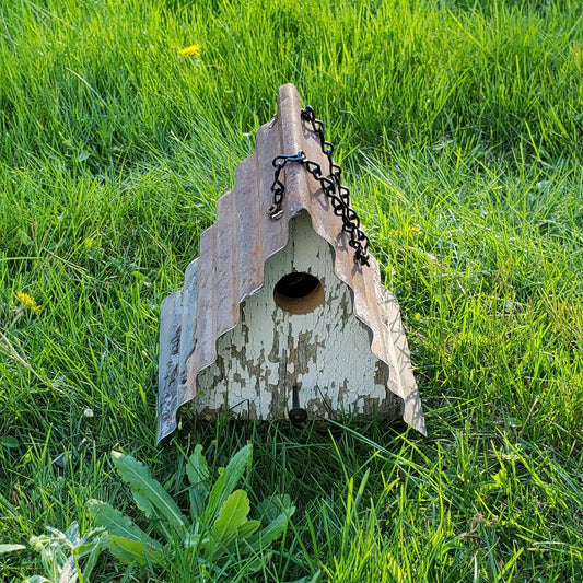 Barnwood & Metal Triangle Wren House