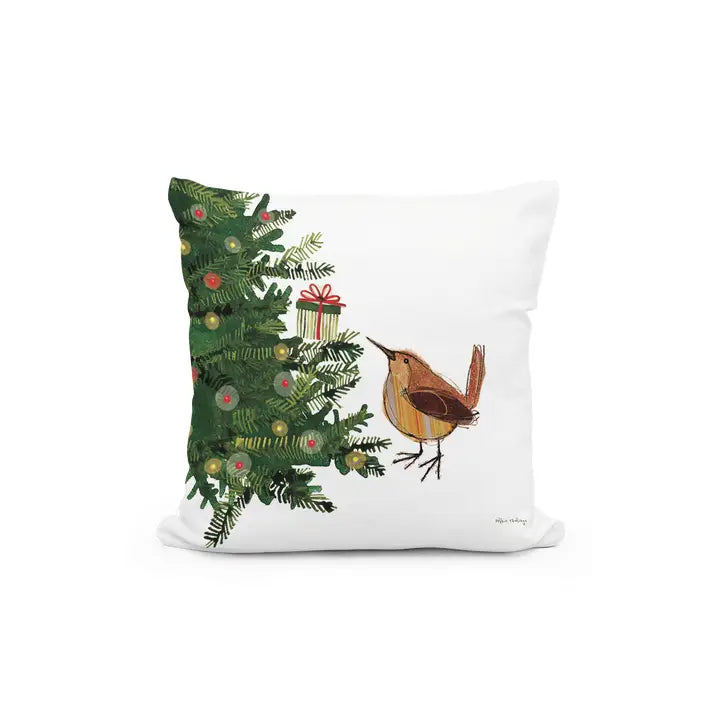 Wren and Christmas Tree Pillow 18X18