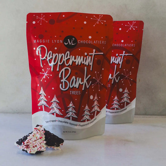 8 oz Dark and White Chocolate Peppermint Bark Trees