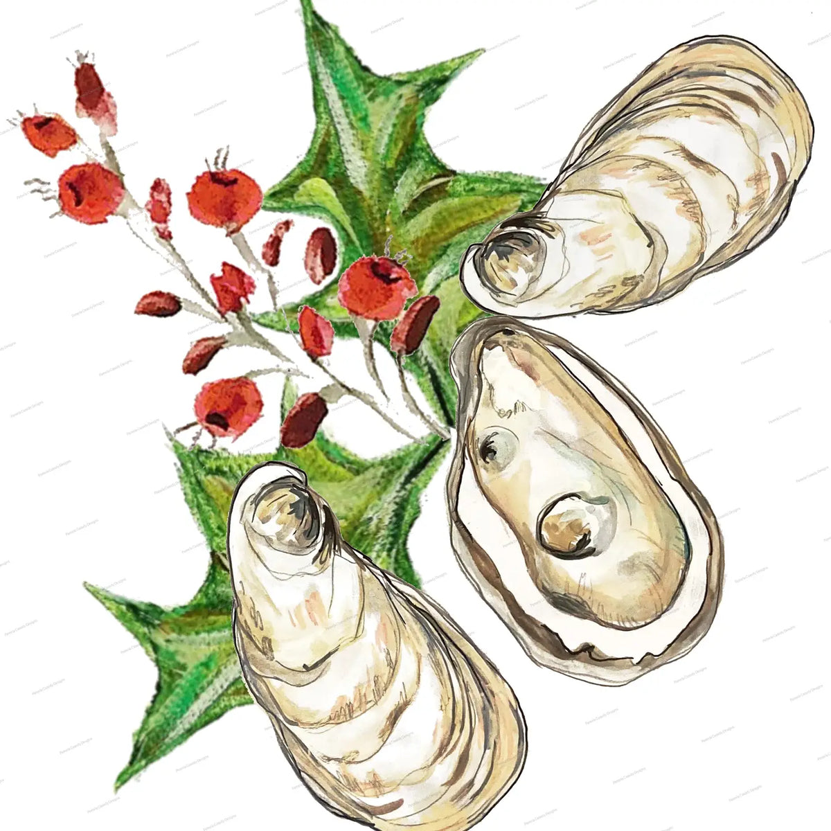 Oyster Mistletoe Kitchen Towel