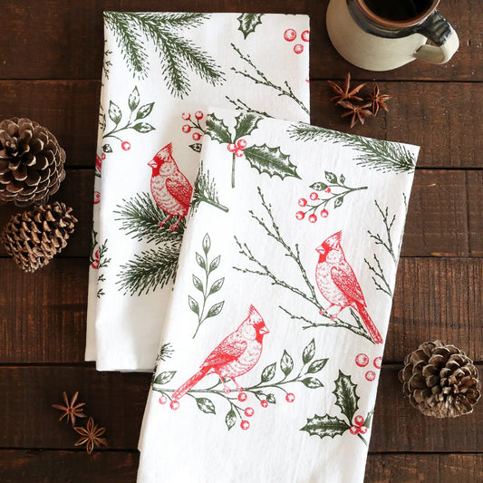 Winter Cardinal tea towel