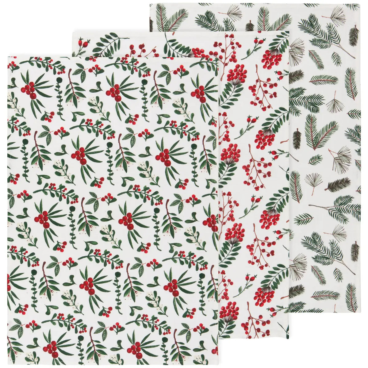 Winterberry Bakers Floursack Christmas Distowels, Set of 3