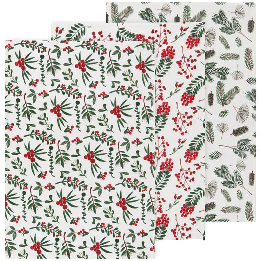 Winterberry Bakers Floursack Christmas Distowels, Set of 3