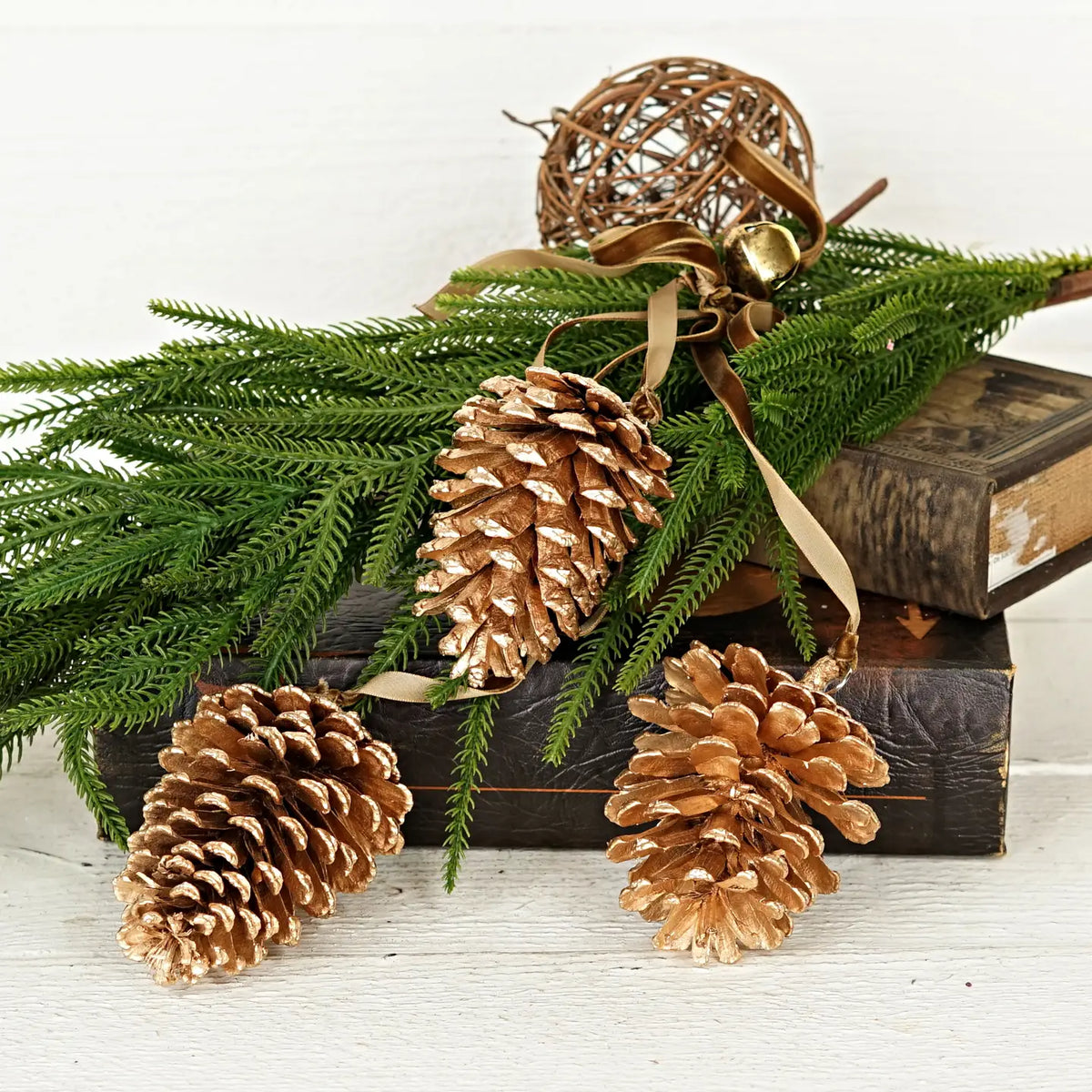 18" Long Gold Jumbo Pinecone Trio Cluster w/Gold Bell