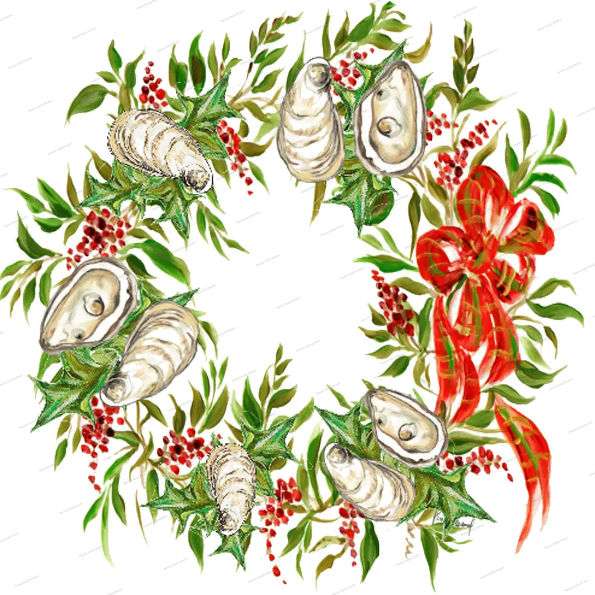 Oyster Christmas Wreath Kitchen Towel