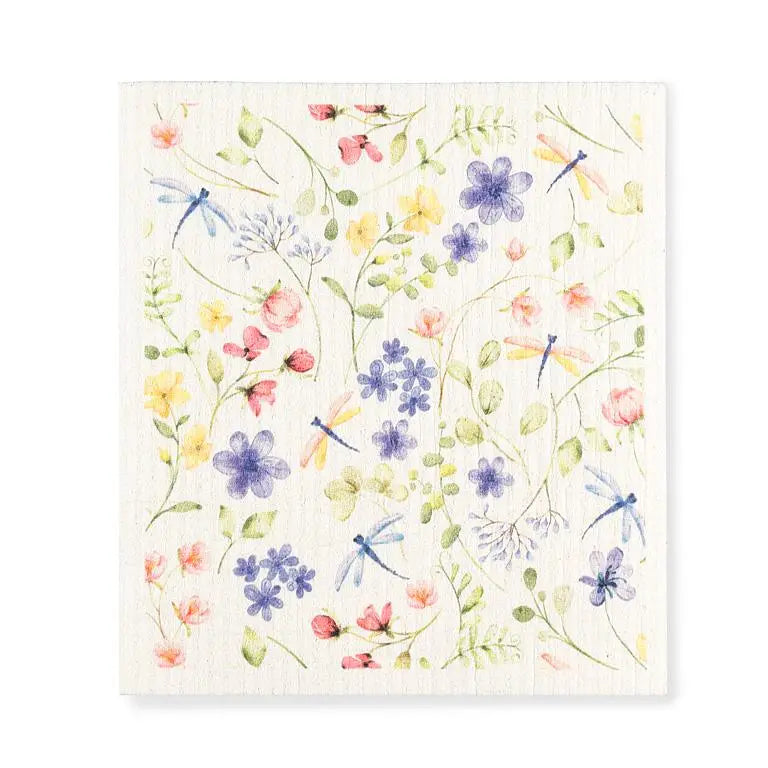 Dragonfly & floral dishcloth
