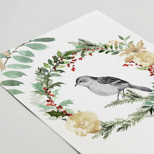Happy Holiday Card, Christmas Winter Bird, Greeney