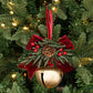 6.5" Long Gold Sleigh Bell with pine and Burgundy Bow