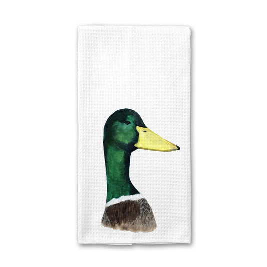 Mallard Duck Watercolor waffle weave towel
