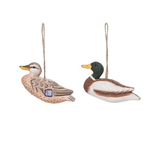 Christmas Mallard Duck Wood Ornament Set 2