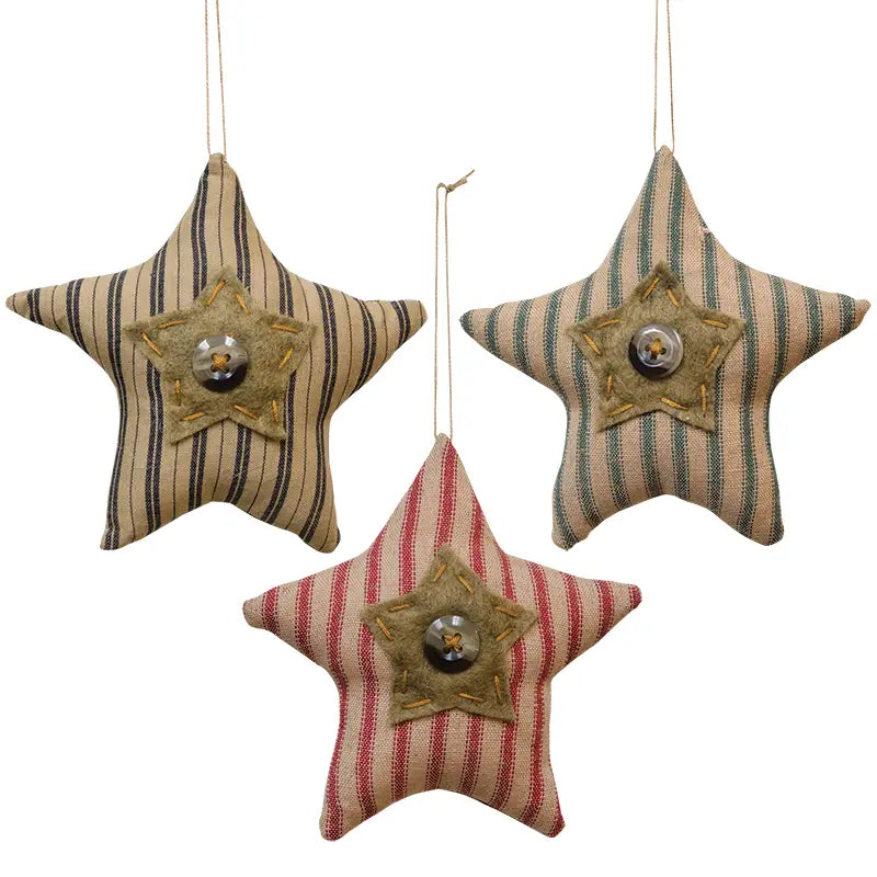 Ticking Button Star Ornament w/Button