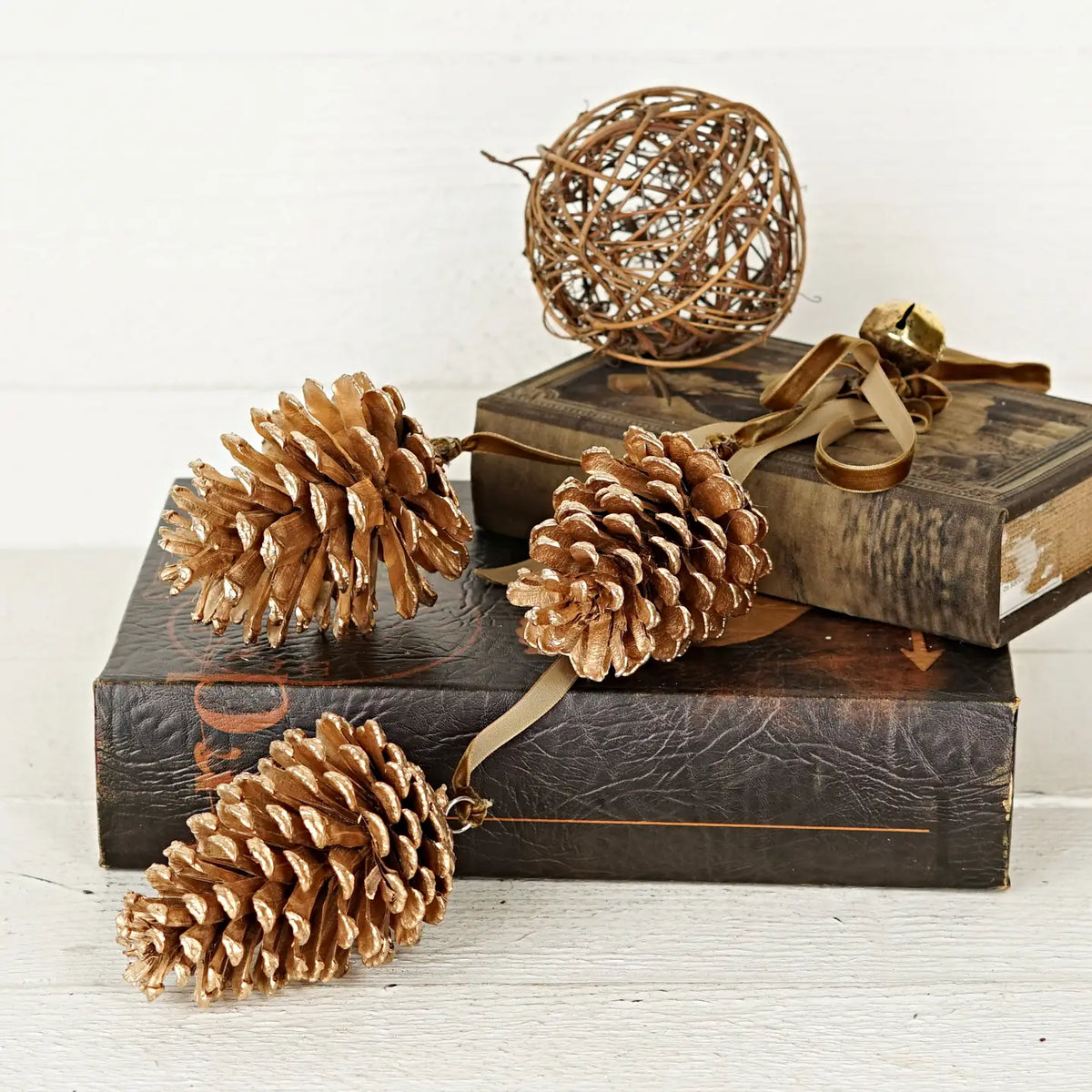 18" Long Gold Jumbo Pinecone Trio Cluster w/Gold Bell