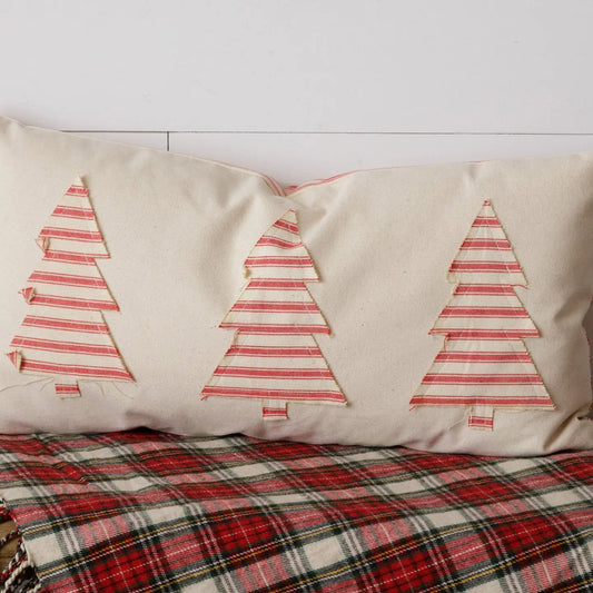 Reversible Pillow - Red Stripes & Trees