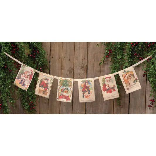 Fabric Vintage Christmas Post Card Garland