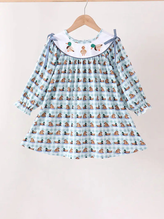 Blue, Mallard Duck-embroidery dress