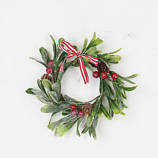 9 inch Ring-sparkled mistletoe w/red berries