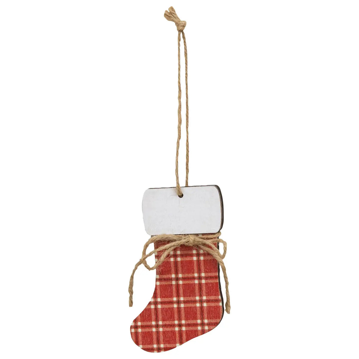 Red Plaid Stocking Ornament with Jute