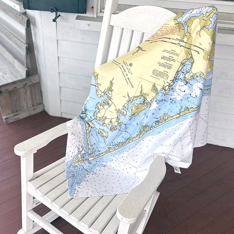 Beach Towel, Nautical Chart, Portsmouth Island to Beaufort