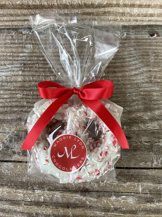 2 Pc White Chocolate Covered Pretzels - Peppermint